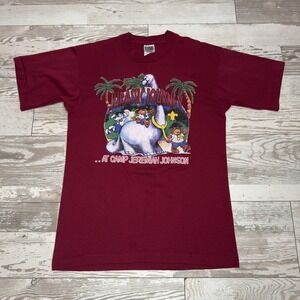 Vintage Fruit Of The Loom Shirt Mens Medium Red Jurassic Journey Dino Camp Tee